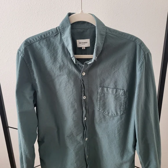 Men's Octobre Editions Charlie Button-Down Shirt Green Clay - Picture 6 of 8